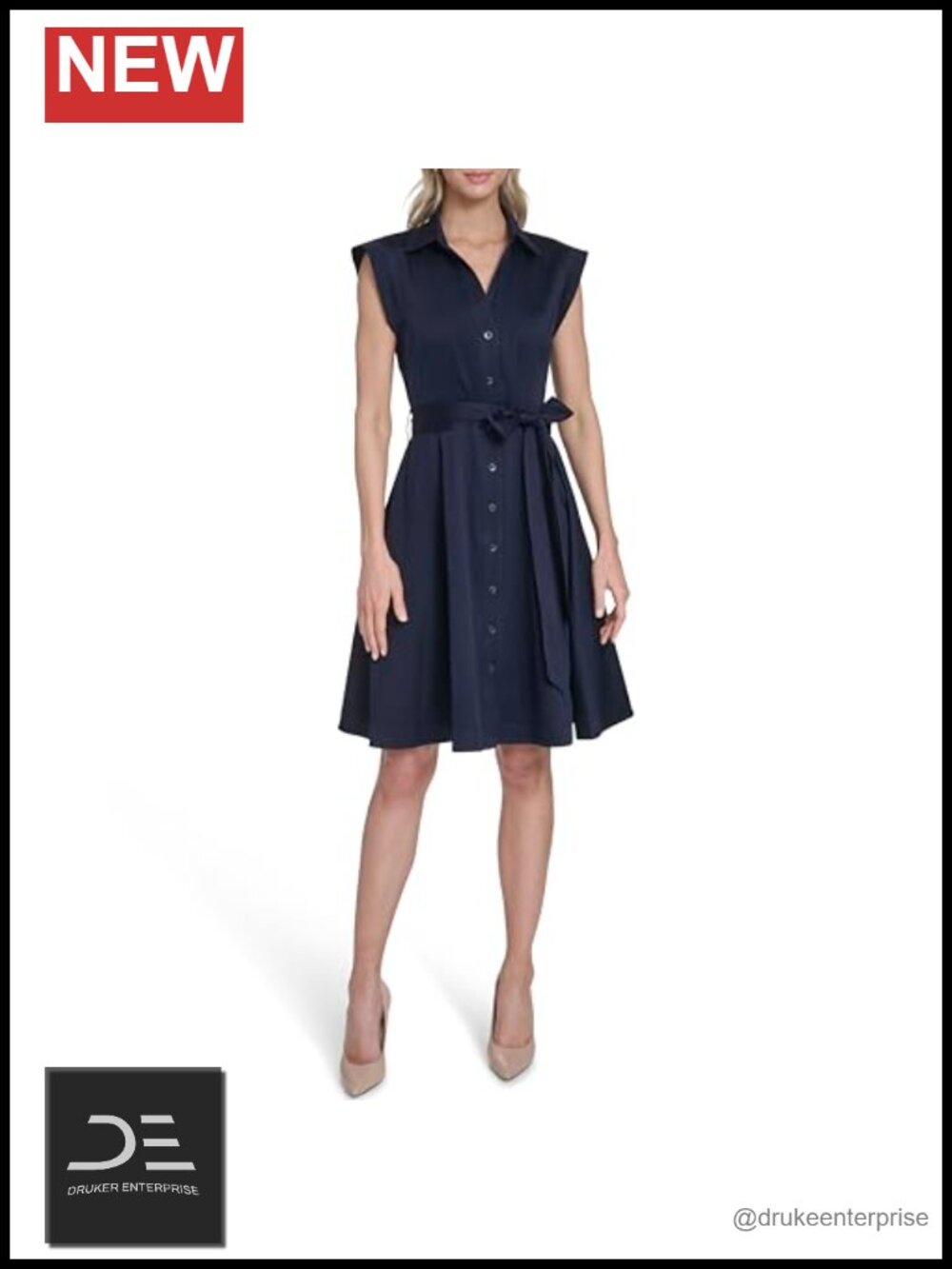 Cap Sleeve Cotton Self Tie A-line Knee-Length Dress